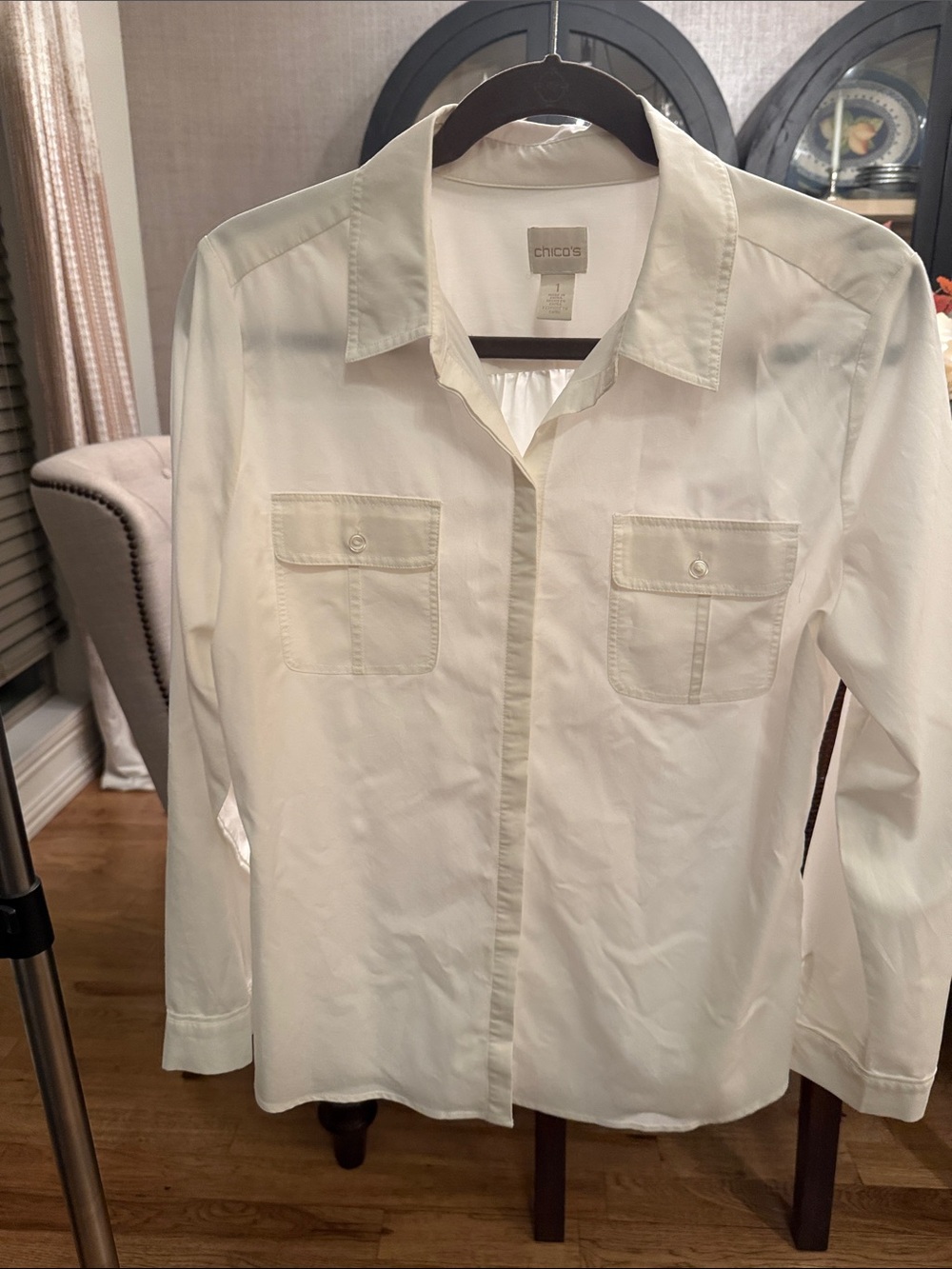 Chico's White Button-Front Shirt with Chest Pockets